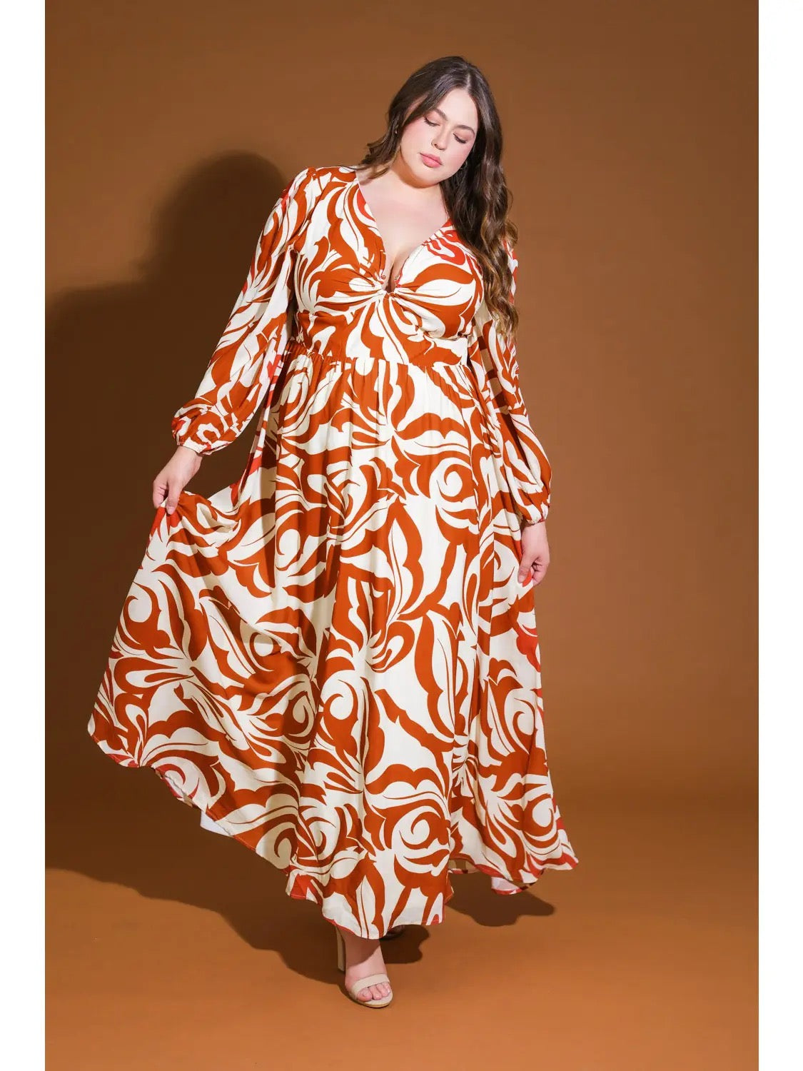 Flying tomato printed maxi dress in ivory/brown