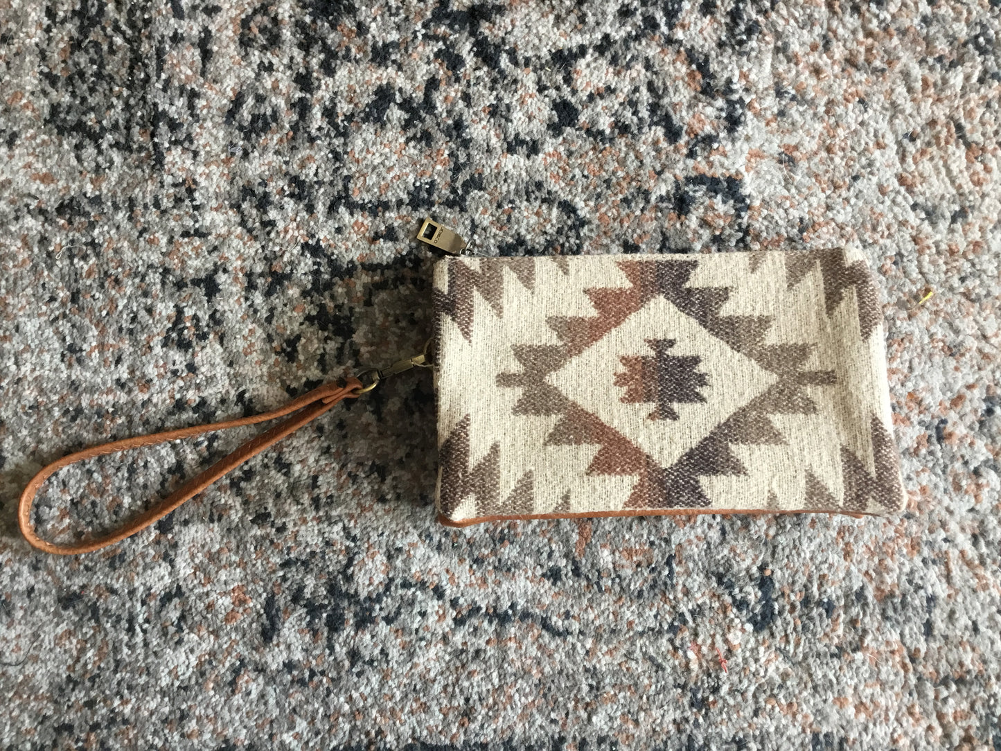 Jen & Co brown Aztec pattern clutch