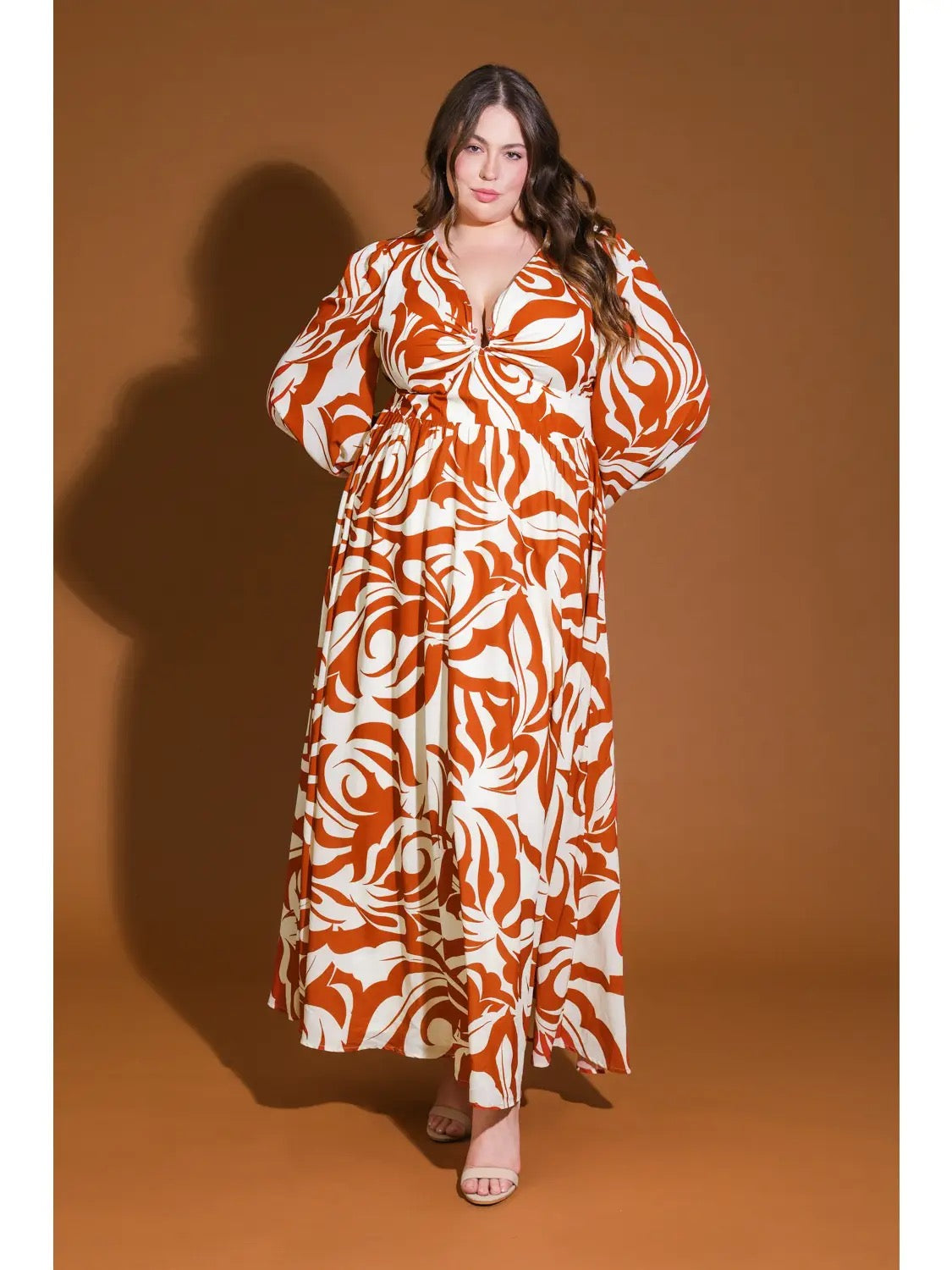 Flying tomato printed maxi dress in ivory/brown