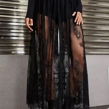 Black sexy lace skirt