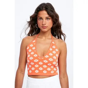 Buttermelon Orange flower halter top