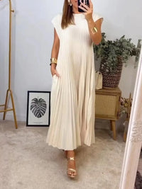 Full Size Pleated Round Neck Maxi Dress Plus Size