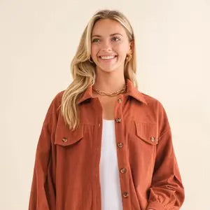 Cozy Co Corduroy Button Down in Orange
