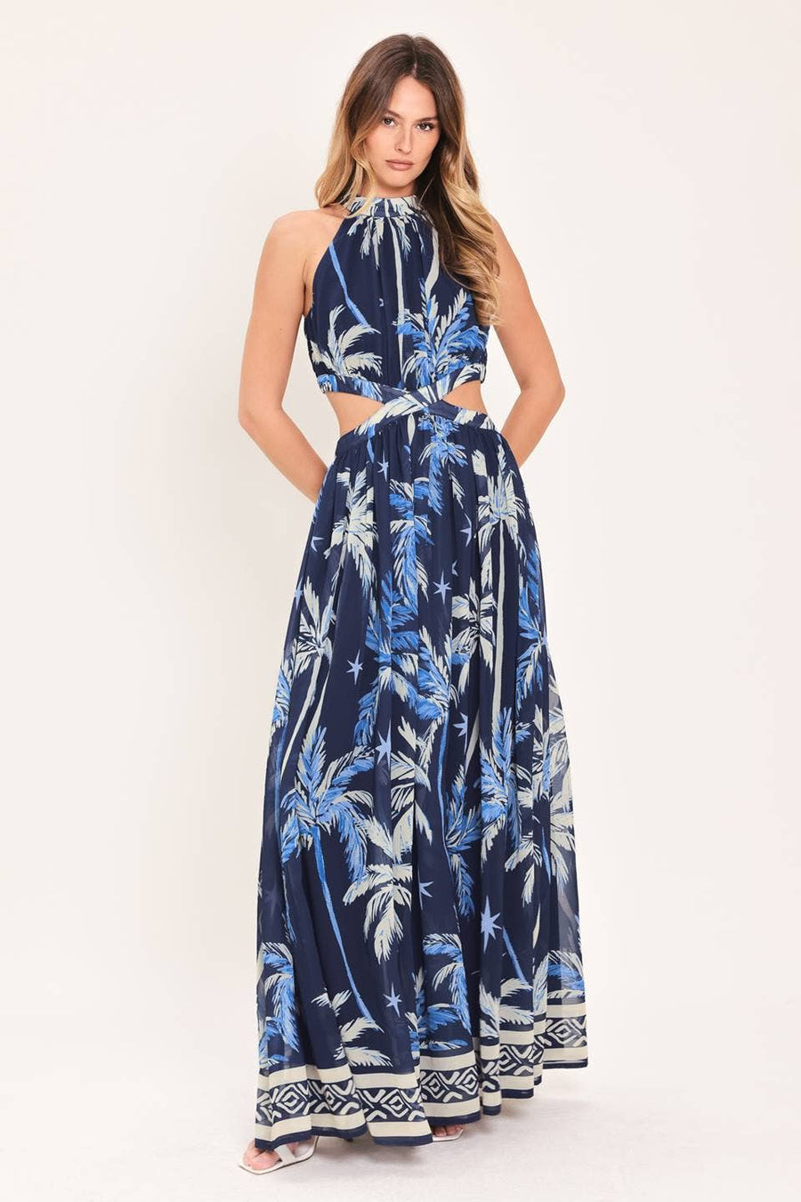 Flying tomato blue palm tree dress