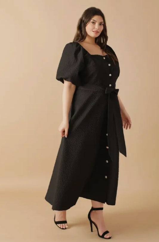 Flying Tomato Textured Black Midi Dress