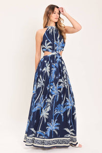 Flying tomato blue palm tree dress