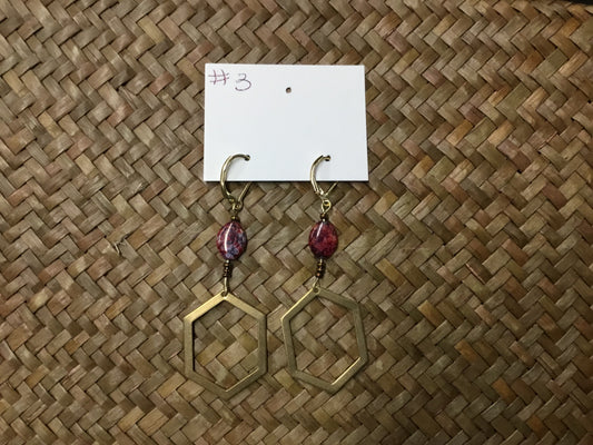 Geri green hexagon gold earring multicolor stone