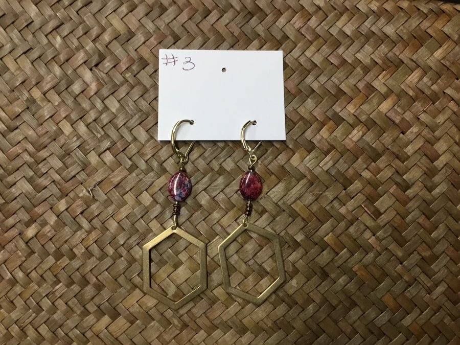 Geri green hexagon gold earring multicolor stone