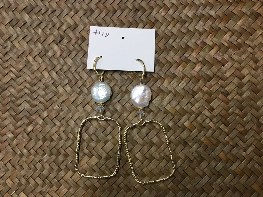 Geri Greene gold rectangular hoop pearl earring