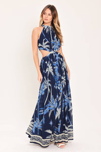 Flying tomato blue palm tree dress